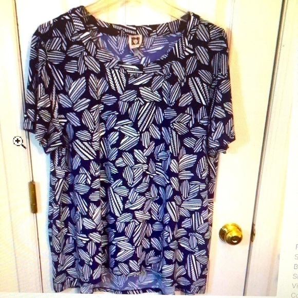 ANNE KLEIN Leaf Print top 0X Travel Friendly Pit to Pit 20 1/2” Stretch Preworn - Picture 1 of 12